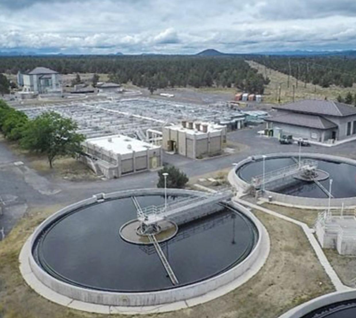 Aerial view of sewage facility.