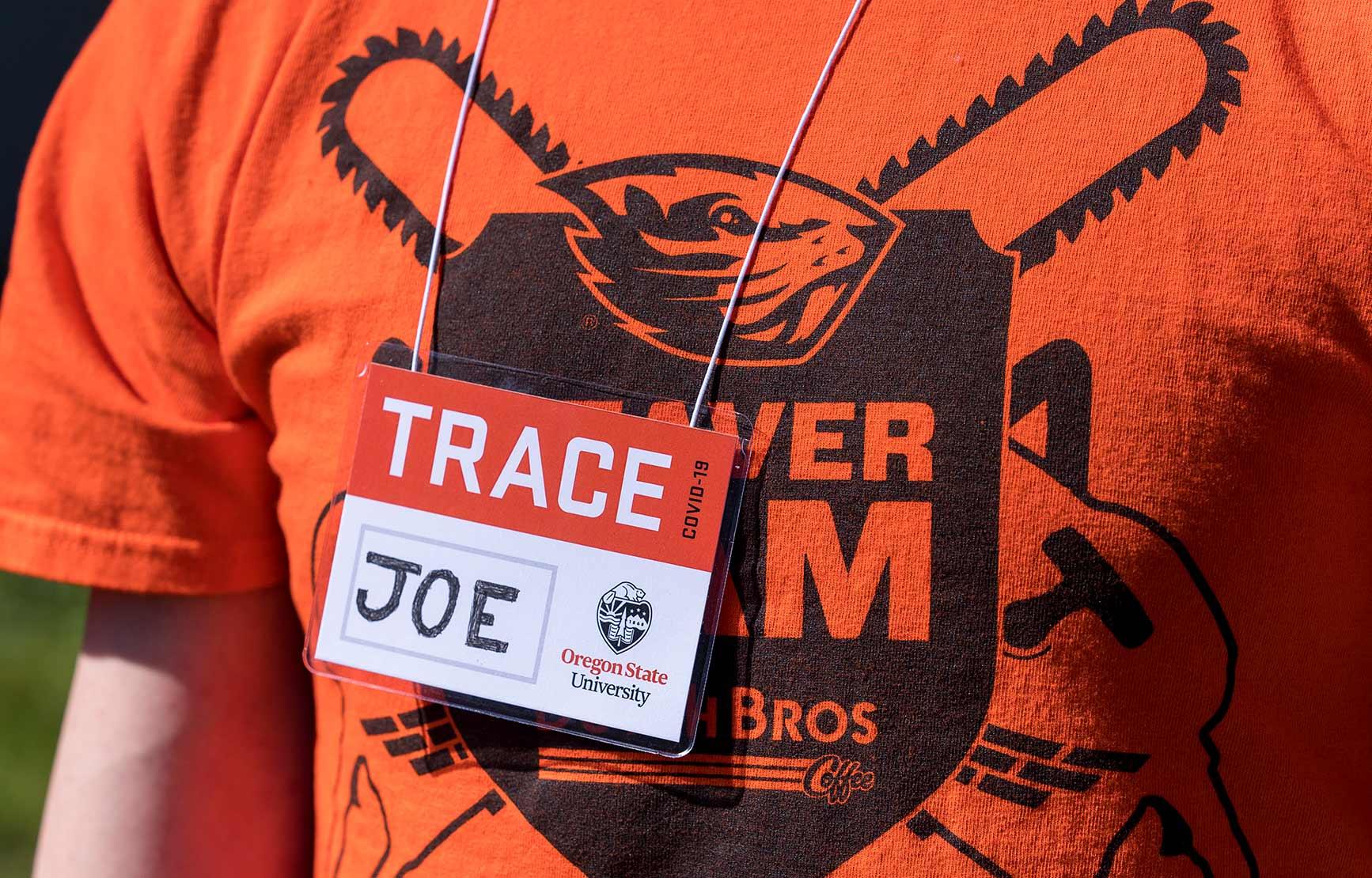 Person named Joe wearing a TRACE name tag